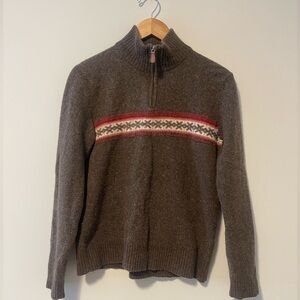J. Crew | Lambswool Brown Fair Isle Quarter Zip Sweater Size Large